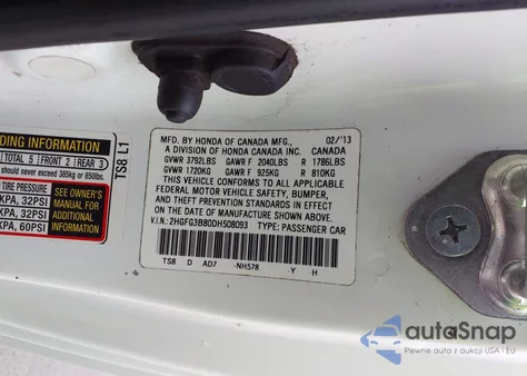 2013 Honda Civic Ex from USA, damaged, VIN 2HGFG3B80DH508093